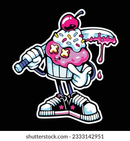 ute cake character holding a sword. Vector cartoon character and mascot Flat Cartoon Style