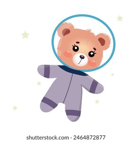 ute cartoon bear in a spacesuit. Funny poster for kids