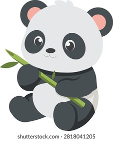 ute cartoon panda sitting and eating bamboo vector illustration