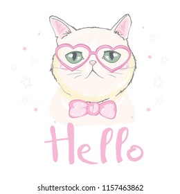  ute cat with glasses design. Kids illustrations for school books and more.
