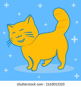 ute cat vector illustration on blue background and other elements added