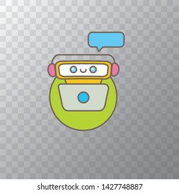 ute chatbot character with notebook or intelligent assistant with speech bubble isolated on transparent background. Vector Funny robot assistant, chatter bot, helper chatbot logo or label 