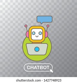 ute chatbot character with notebook or intelligent assistant with speech bubble isolated on transparent background. Vector Funny robot assistant, chatter bot, helper chatbot logo or label 