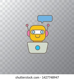 ute chatbot character with notebook or intelligent assistant with speech bubble isolated on transparent background. Vector Funny robot assistant, chatter bot, helper chatbot logo or label 