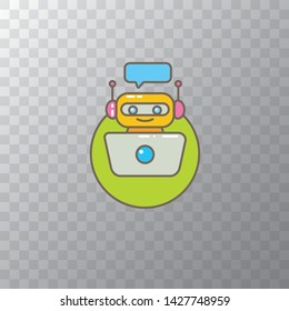 ute chatbot character with notebook or intelligent assistant with speech bubble isolated on transparent background. Vector Funny robot assistant, chatter bot, helper chatbot logo or label 