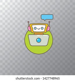 ute chatbot character with notebook or intelligent assistant with speech bubble isolated on transparent background. Vector Funny robot assistant, chatter bot, helper chatbot logo or label 