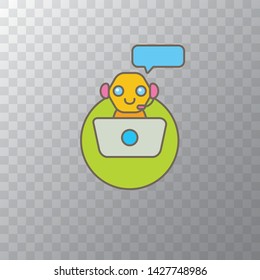 ute chatbot character with notebook or intelligent assistant with speech bubble isolated on transparent background. Vector Funny robot assistant, chatter bot, helper chatbot logo or label 