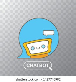 ute chatbot character with notebook or intelligent assistant with speech bubble isolated on transparent background. Vector Funny robot assistant, chatter bot, helper chatbot logo or label 