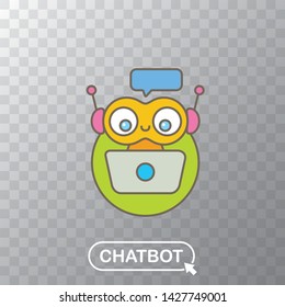 ute chatbot character with notebook or intelligent assistant with speech bubble isolated on transparent background. Vector Funny robot assistant, chatter bot, helper chatbot logo or label 