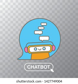 ute chatbot character with notebook or intelligent assistant with speech bubble isolated on transparent background. Vector Funny robot assistant, chatter bot, helper chatbot logo or label 