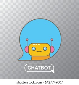 ute chatbot character with notebook or intelligent assistant with speech bubble isolated on transparent background. Vector Funny robot assistant, chatter bot, helper chatbot logo or label 