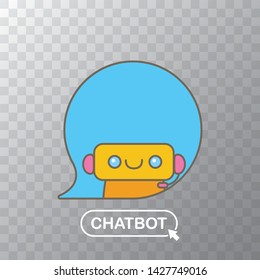 ute chatbot character with notebook or intelligent assistant with speech bubble isolated on transparent background. Vector Funny robot assistant, chatter bot, helper chatbot logo or label 