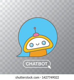 ute chatbot character with notebook or intelligent assistant with speech bubble isolated on transparent background. Vector Funny robot assistant, chatter bot, helper chatbot logo or label 