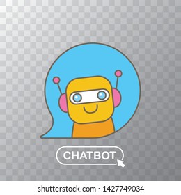 ute chatbot character with notebook or intelligent assistant with speech bubble isolated on transparent background. Vector Funny robot assistant, chatter bot, helper chatbot logo or label 