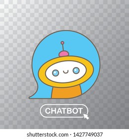 ute chatbot character with notebook or intelligent assistant with speech bubble isolated on transparent background. Vector Funny robot assistant, chatter bot, helper chatbot logo or label 
