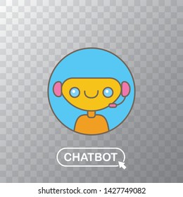 ute chatbot character with notebook or intelligent assistant with speech bubble isolated on transparent background. Vector Funny robot assistant, chatter bot, helper chatbot logo or label 
