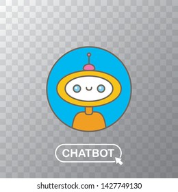 ute chatbot character with notebook or intelligent assistant with speech bubble isolated on transparent background. Vector Funny robot assistant, chatter bot, helper chatbot logo or label 