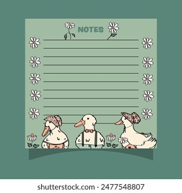 ute ducks blank memo pad page for daily and weekly planning. Memo notepad for scrapbooking and journaling.	