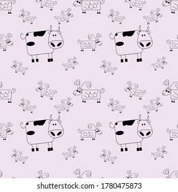 ute farm animals,isolated background. Children's seamless pattern. Vector simple cow, sheep, goat.Minimal Flat Vector Illustration.an be used for textile, poster, wallpaper, birthday cart