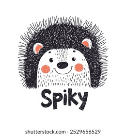 ute Hedgehog Illustration with Spiky Text Perfect for children s designs and decor.