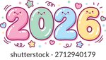 ute Kawaii 2026 Typography Vector – Adorable New Year Illustration