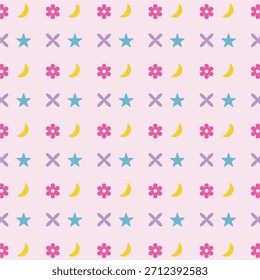 ute Pastel Simple Pattern with Stars, Flowers, and Moons