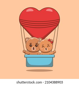 ute Valentine's day bear couple on a heart shaped hot air balloon