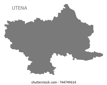 Utena county map of Lithuania grey illustration silhouette shape