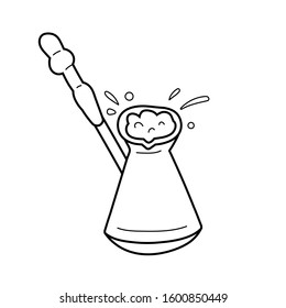 Utensil for brewing turkish coffee, vector isolated line art, linear illustration of cezve  top stove pot. Trendy flat outline ink style, good as icon, logo for coffee shop, hand drawn artwork.