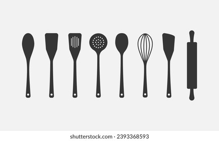 Utensil, cookware icon set.  Kitchen tools and equipment. Vector  