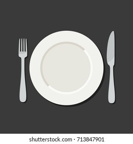 Utensil in flat style. Illustration with plate, knife, fork