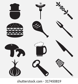 Utensil and food icon set illustration