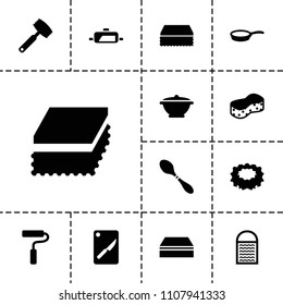 Utensil icon. collection of 13 utensil filled icons such as sponge, paint roller, pan, chopping board and knife, knife. editable utensil icons for web and mobile.