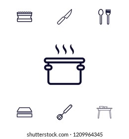 Utensil icon. collection of 7 utensil outline icons such as sponge, fork and spoon, pan, corolla, knife. editable utensil icons for web and mobile.