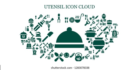  utensil icon set. 93 filled utensil icons. Simple modern icons about  - Dinner, Cutlery, Spatula, Fork, Pan, Ladle, Knife, Teapot, Plate, Paint roller, Hookah, Eyedropper, Spoon
