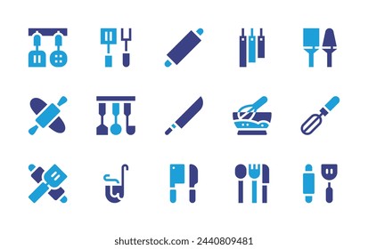 Utensil icon set. Duotone color. Vector illustration. Containing utensils, tools and utensils, kitchen utensils, whisk, rolling pin, ladle, cutlery, kitchen tools, knife.