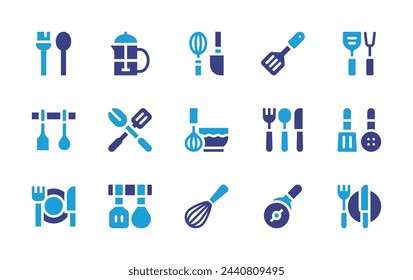 Utensil icon set. Duotone color. Vector illustration. Containing utensils, cooking utensils, kitchen utensil, kitchen utensils, whisk, cutlery, restaurant, turner, french press, pizza cutter.