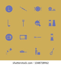 utensil icon set with ladle spoon, pan and microwave vector illustration