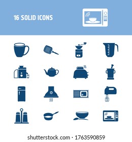 Utensil icon set and mortar with pestle with salt with pepper shakers, juicer and bowl. Soup related utensil icon vector for web UI logo design.