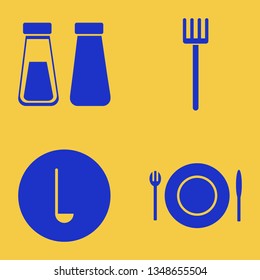 utensil icon set with salt pepper shaker, pitchfork and plate folk knife vector illustration