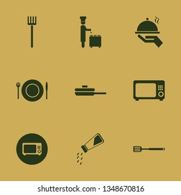 utensil icon set with spatula, microwave and salt shaker vector illustration