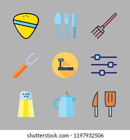 utensil icon set. vector set about kettle, salt shaker, settings and guitar pick icons set.