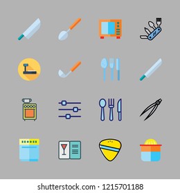 utensil icon set. vector set about knife, settings, guitar pick and tongs icons set.