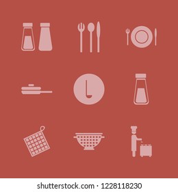 utensil icon. utensil vector icons set salt shaker, salt pepper shaker, plate folk knife and pan