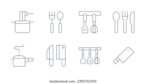 Utensil icons. Editable stroke. Containing pasta, pressure cooker, cutlery, knives, knife, kitchen utensils.