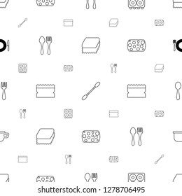 utensil icons pattern seamless white background. Included editable line sponge, cotton buds, cooker, fork and spoon, spoon and fork, pot icons. utensil icons for web and mobile.