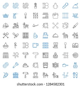 utensil icons set. Collection of utensil with cutlery, cotton swab, setting the table, burner, waffle iron, paint roller, restaurant, food and restaurant. Editable and scalable utensil icons.