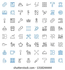 utensil icons set. Collection of utensil with dishwashing, crockery, paint roller, knife, apron, tools and utensils, stove, mug, restaurant. Editable and scalable utensil icons.