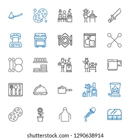 utensil icons set. Collection of utensil with food and restaurant, eyedropper, apron, pot, sponge, burner, stove, pan, dinner, cutlery, mug. Editable and scalable utensil icons.