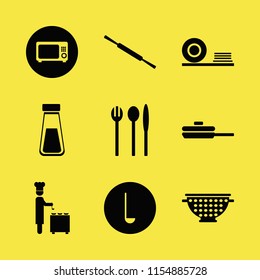 utensil vector icons set. with rolling pin, pan, folk spoon knife and colander in set